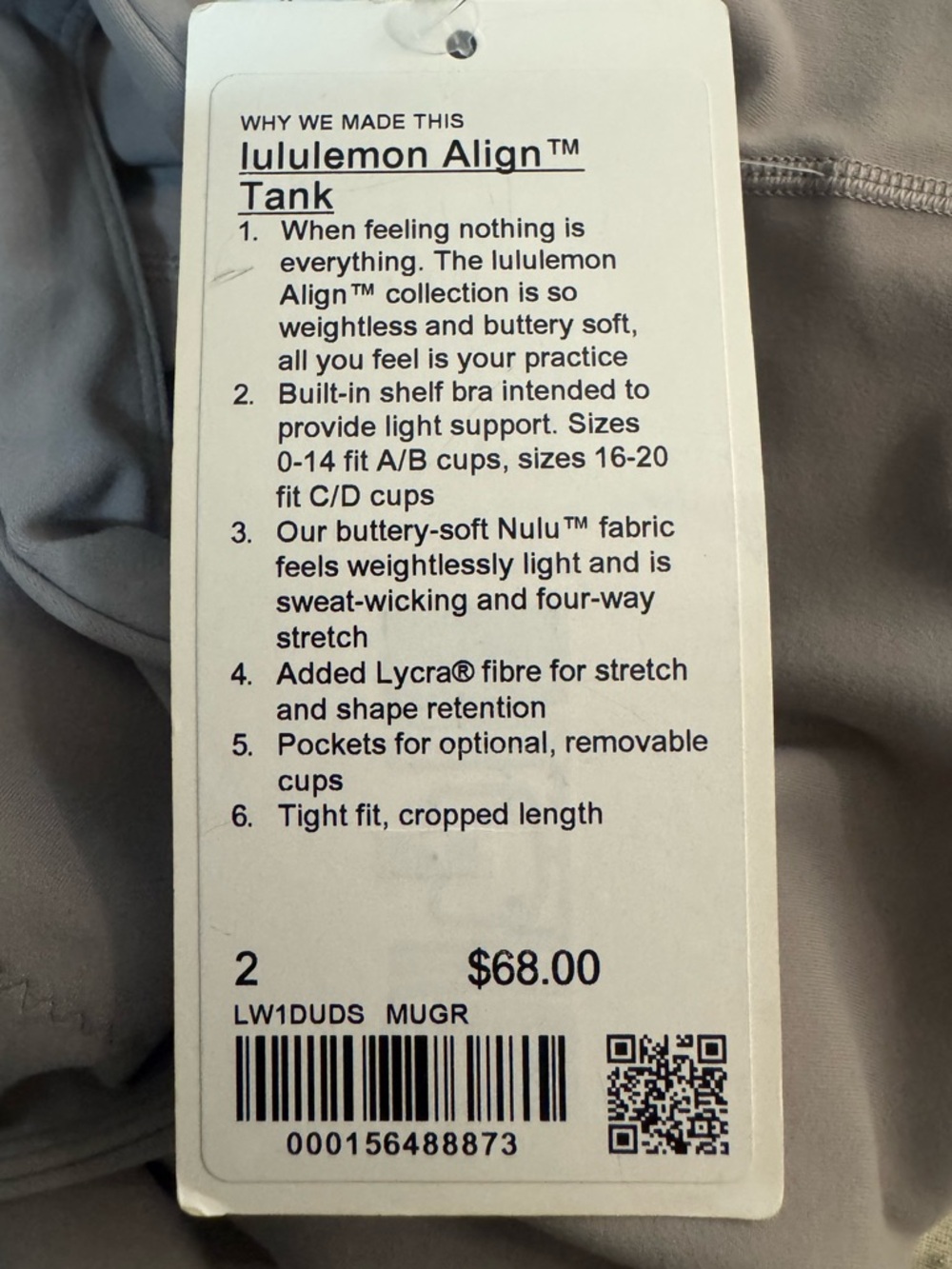 Lululemon Align Tank Top *Light
Support, A/B Cup in MAUVE GREY - Picture 10 of 13